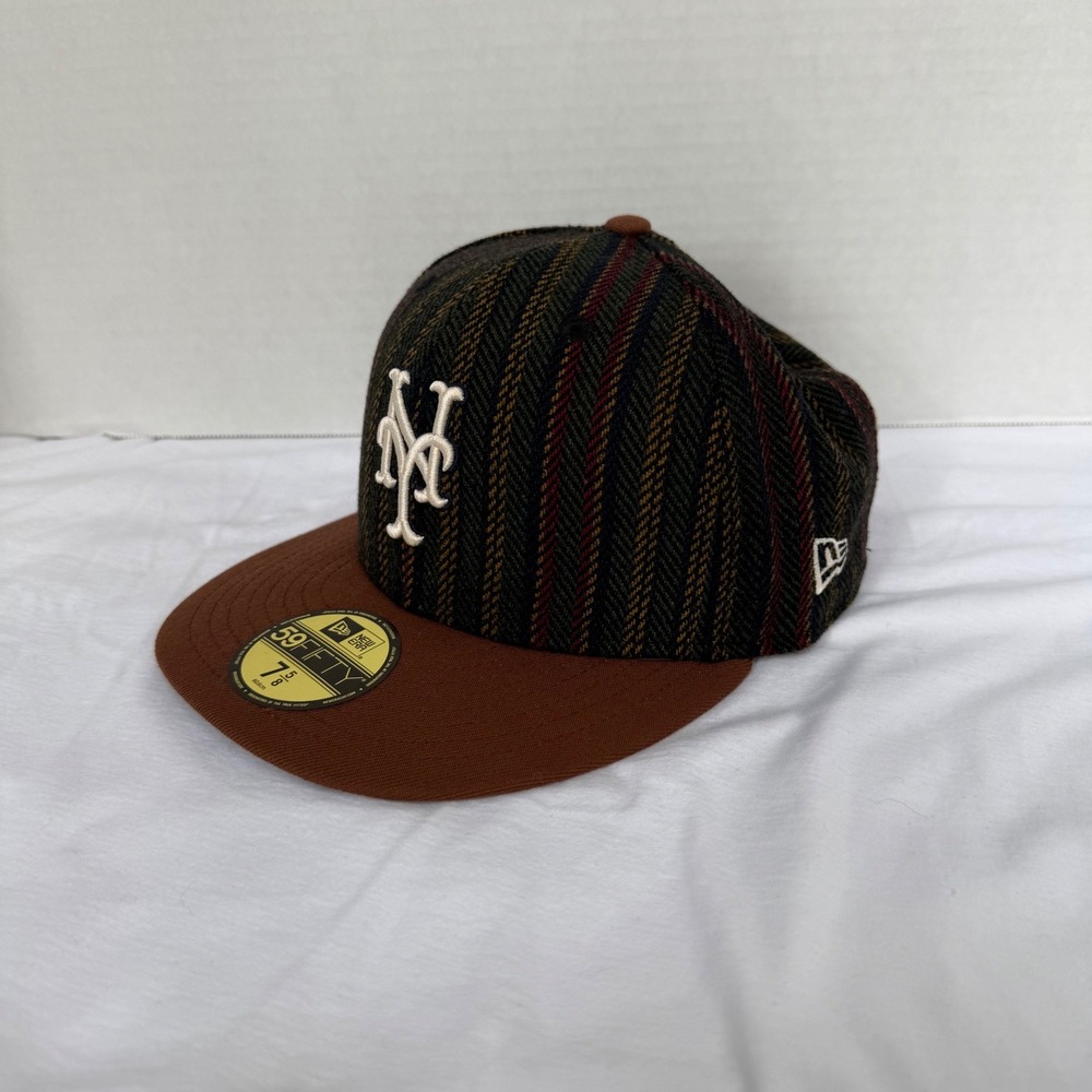 New Era 59FIFTY Mets Fitted Hat Men 7 5/8 Brown Herringbone 1986 WS Patch